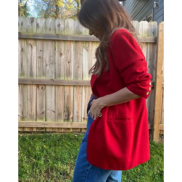 Vintage Scarlet Red Wool Power Blazer - Picture 6 of 10